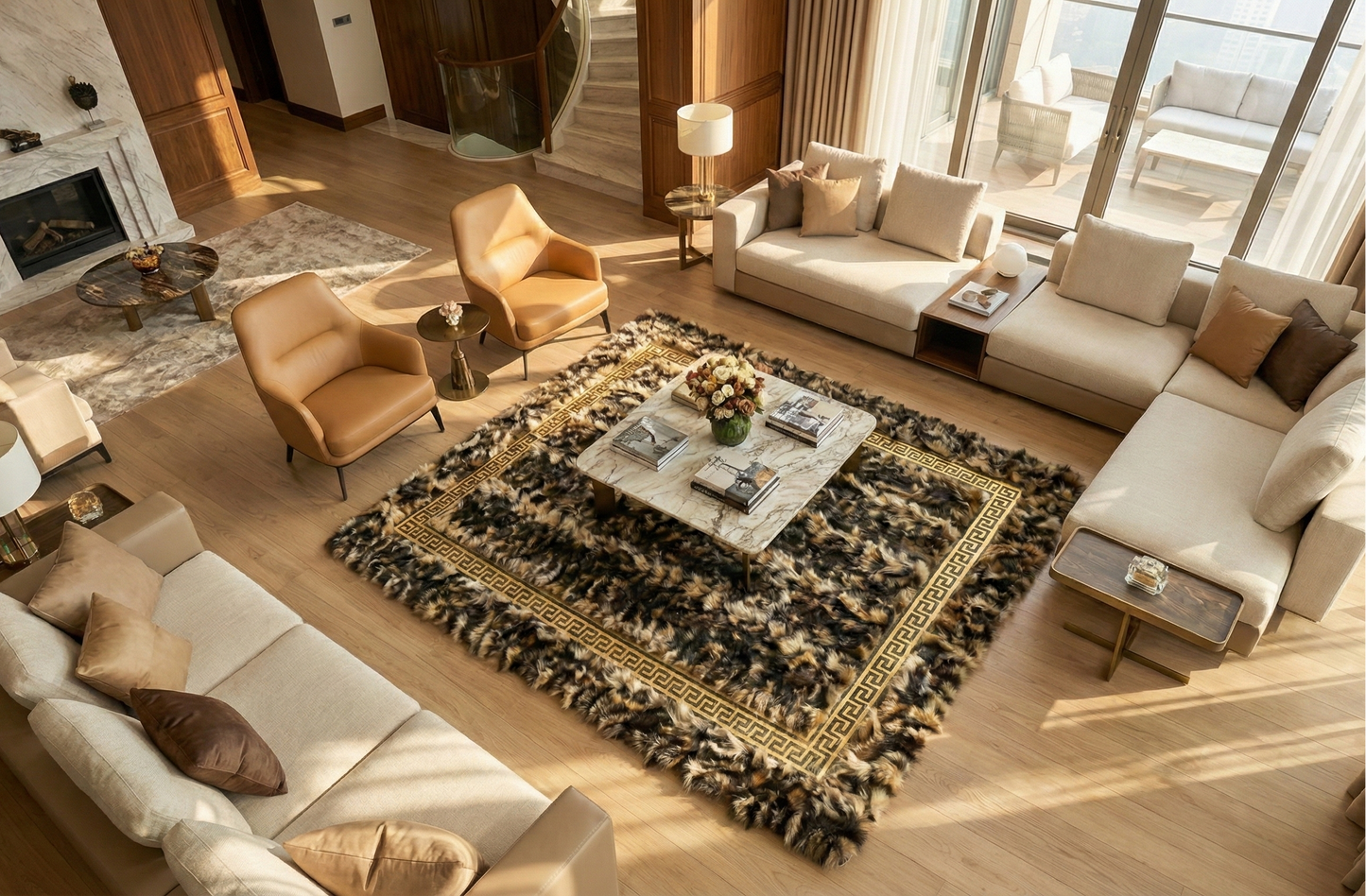 Handmade Luxury Brown 100% Natural Fox Fur Area Rug