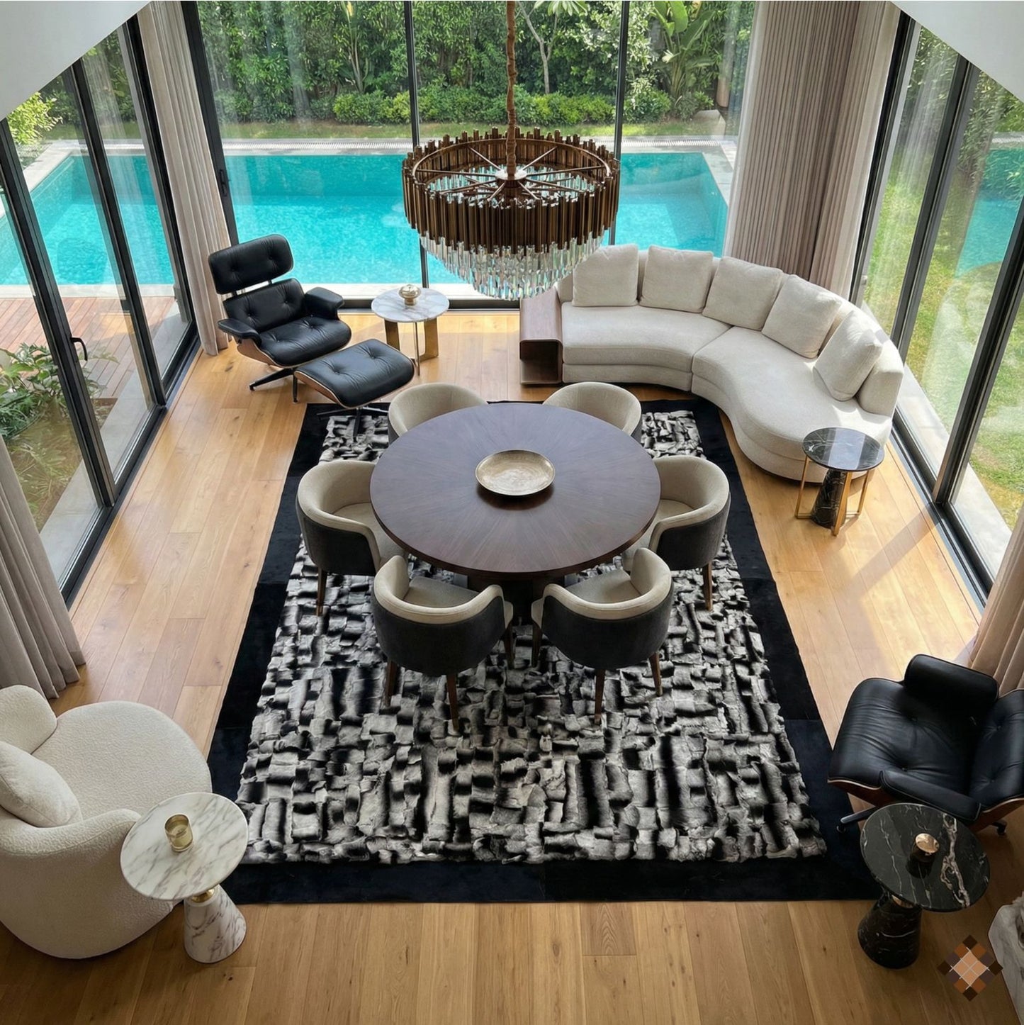 Luxury Handmade Rabbit Fur Rug – Black & Silver Textured Design - WONDERFURRUG