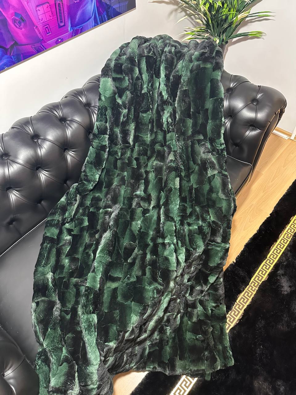 Luxury Real Green Rabbit Fur Blanket, Personalized Rabbit Fur Blanket Throw