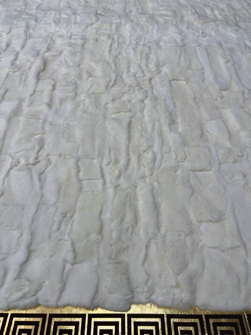 Handmade White Brown Natural Soft Rabbit Fur Rug