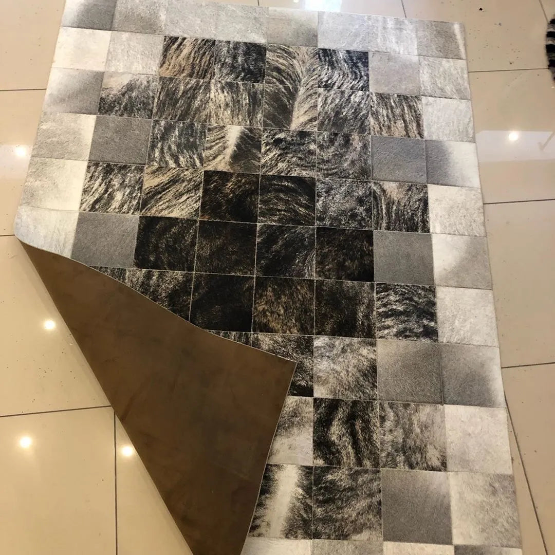 Mixed Color Cowhide Area Rug Handmade Scandinavian Rug Elegant Non Slip Rug