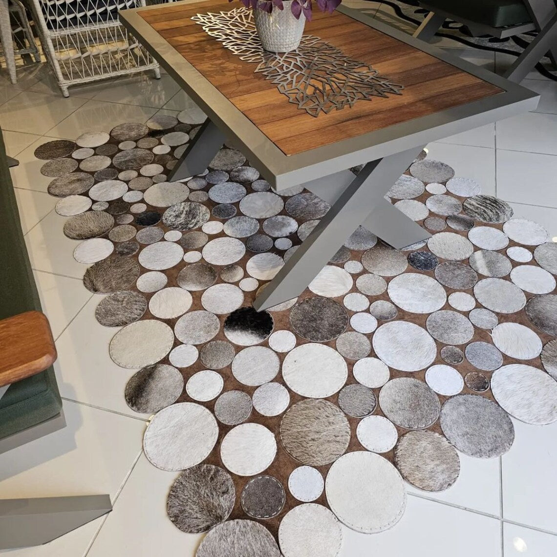 Custom Pattern 100% Genuine Cowhide Patchwork Area Rug, Handmade Elegance