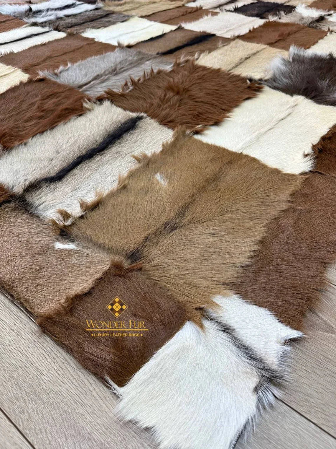 Modern Handmade Multicolor Goatskin Large 10x12 Living Room Fluffy Rug