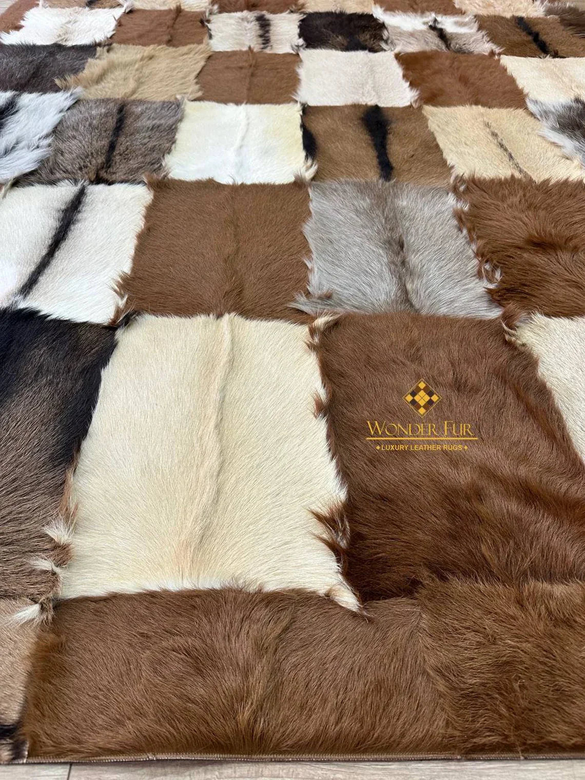 Modern Handmade Multicolor Goatskin Large 10x12 Living Room Fluffy Rug