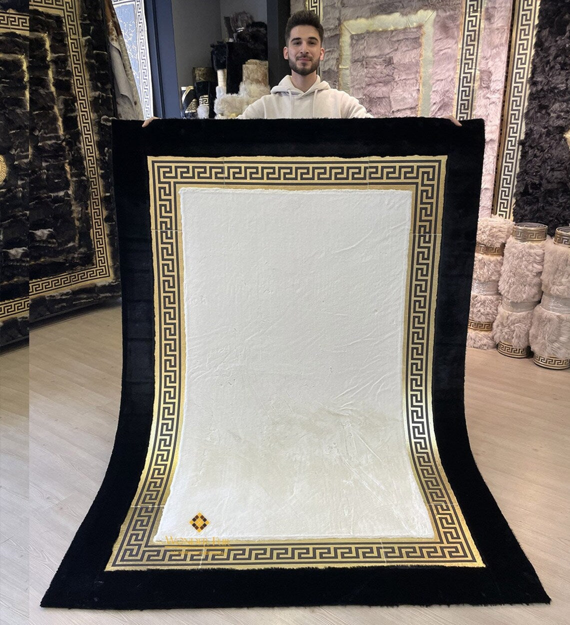 Modern Plush Extra Soft Black And White Faux Fur 6x8 Living Room Rug