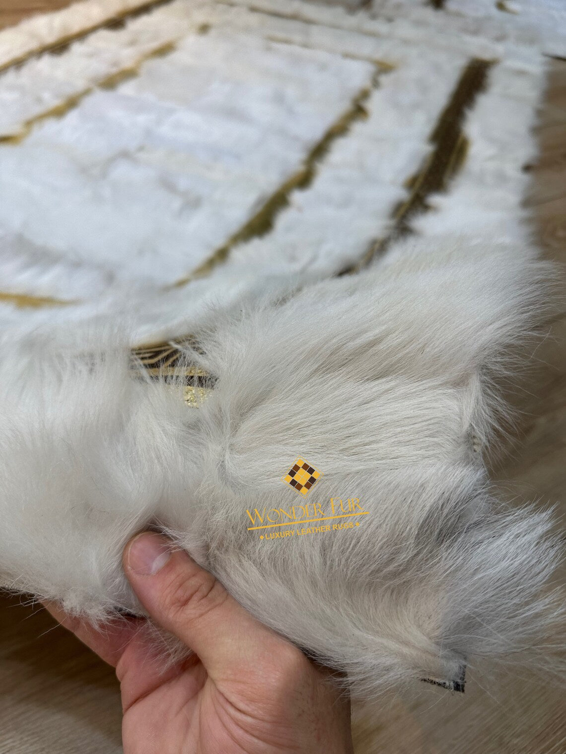 Modern Real Sheepskin White Gold 8x10 Area Office Rug , Non Slip Rug
