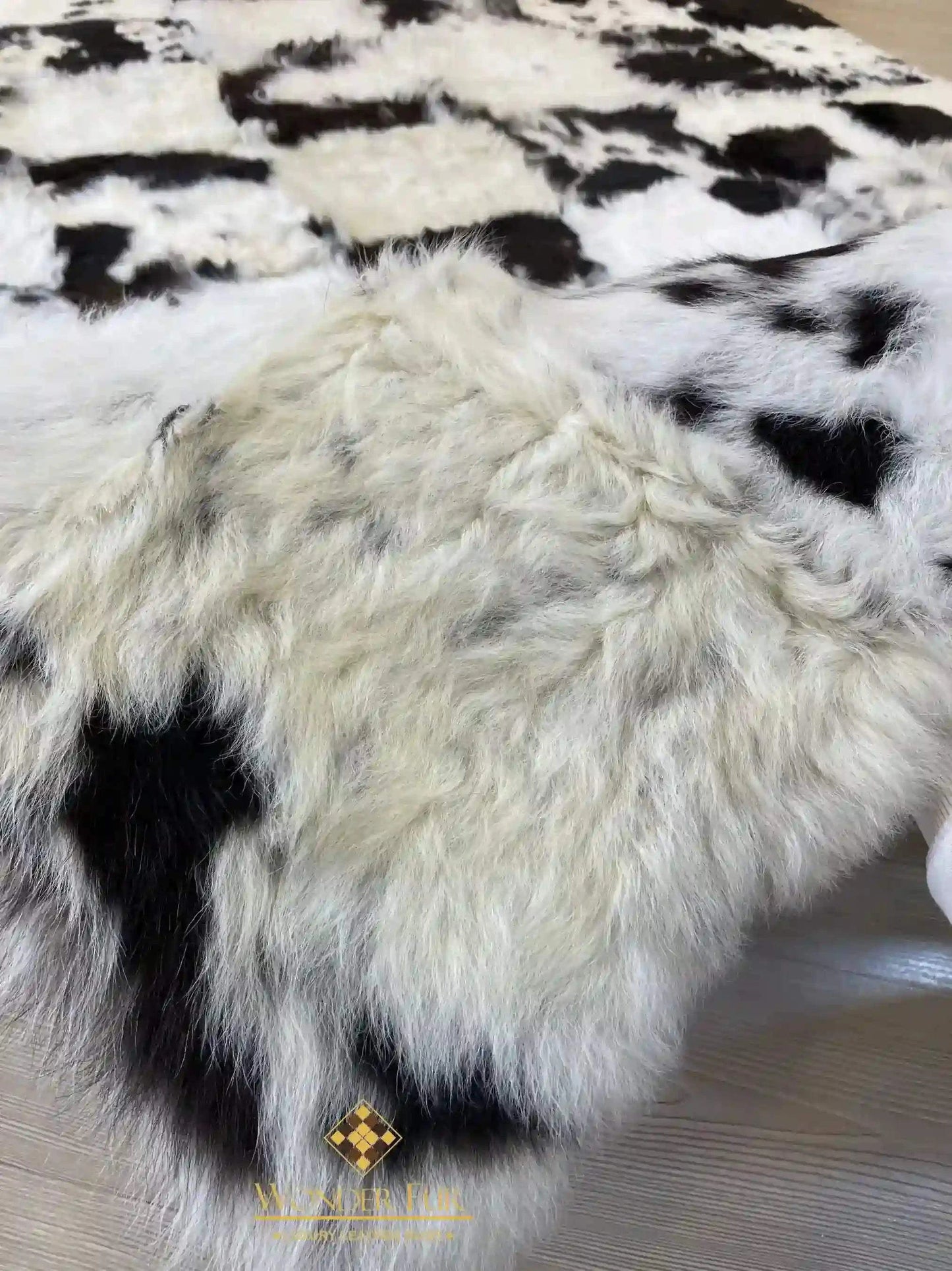 Unique Handmade Black White Natural Sheepskin Office Soft Fluffy Rug