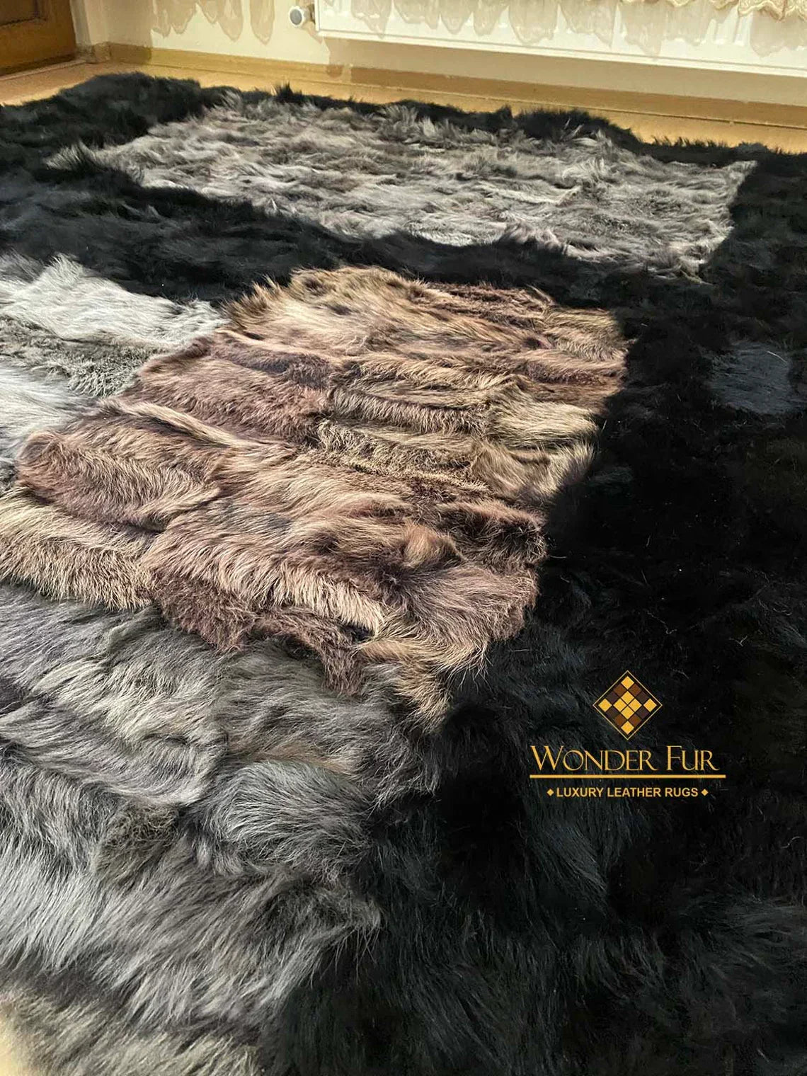 Modern Wool Soft Black Gray Natural Sheepskin 3x5 Area Living Room Rug