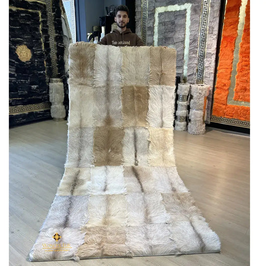 Handmade Genuine Goatskin Rug in Soft Neutral Tones - WONDERFURRUG