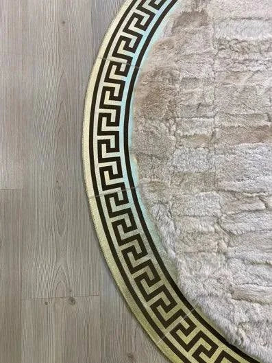 Natural Patchwork Rug - Brown & Gold Sheepskin Round Living Room Decor