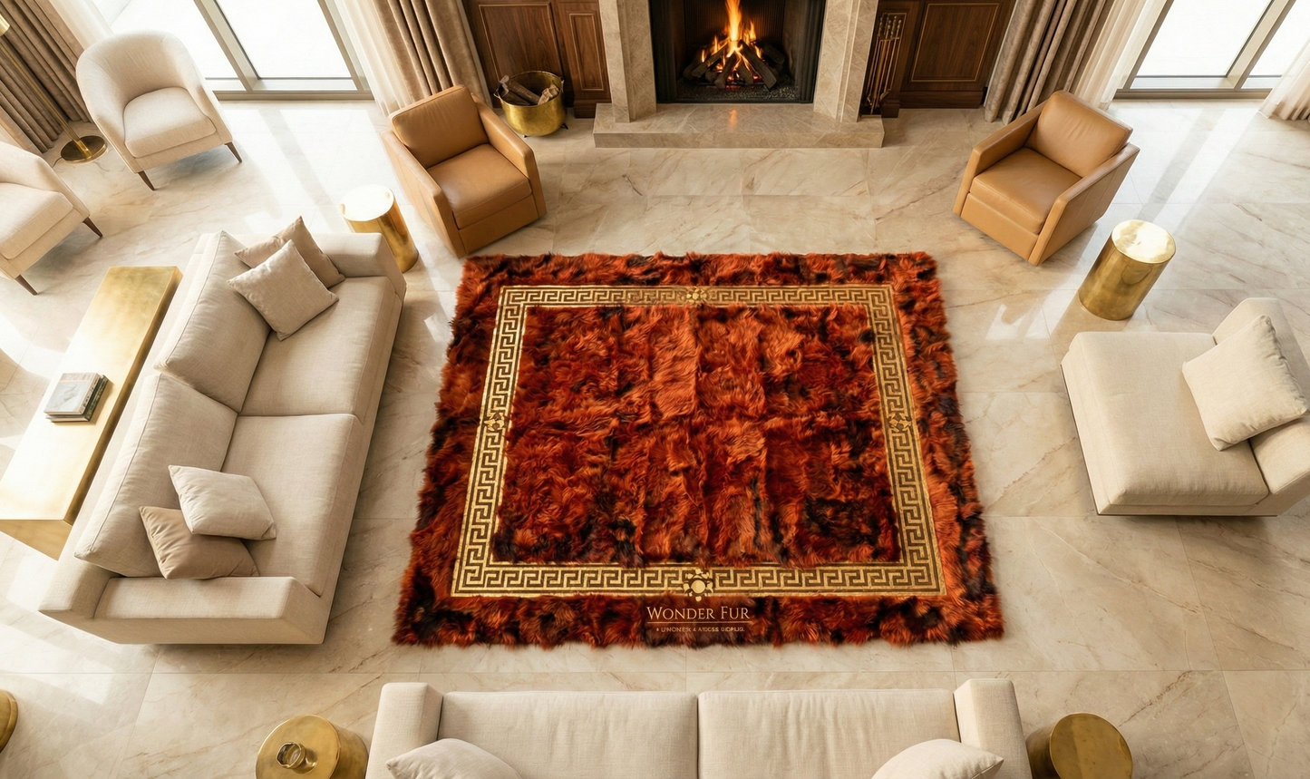 Luxury Handmade Rust Orange Fox Fur Area Rug