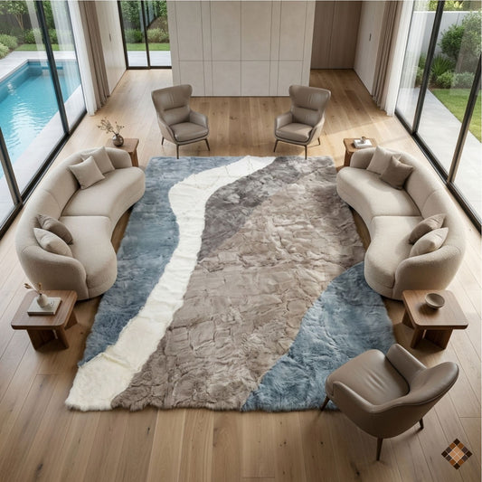 Luxury Handmade Rabbit Fur Rug – Modern Abstract Design
