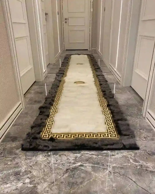 Real Sheepskin Rug | Handmade Gray & White Customizable Runner