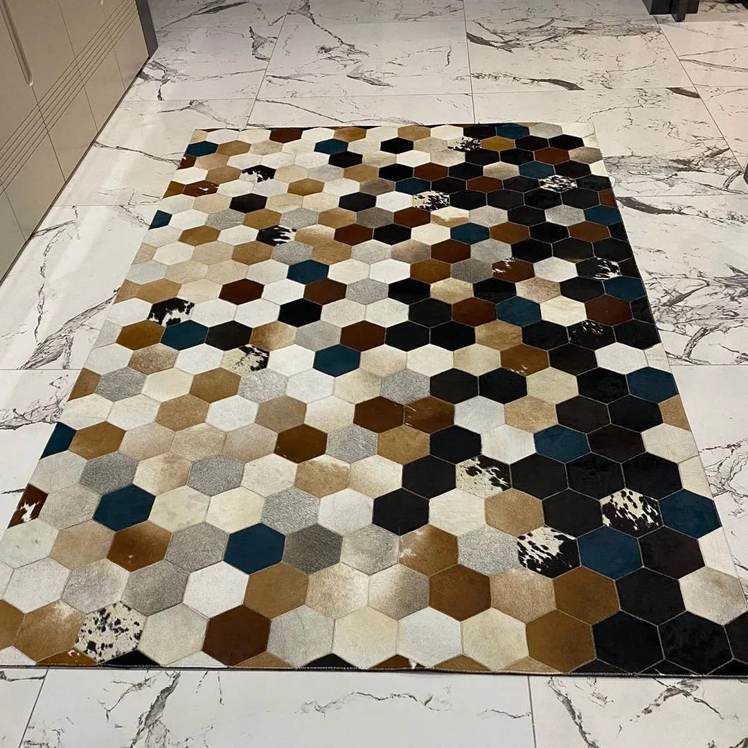 Multicolor Handmade Cowhide Area 6x9 Rug, 100% Genuine Cowhide Patchwork Rug, Carpet for Child Room