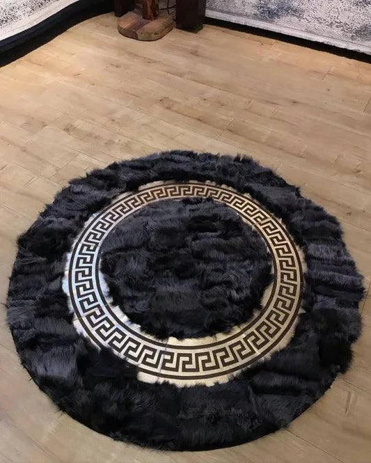 Handmade Sheepskin Rug - Soft Gray & Gold Modern Wool Rug for Elegant