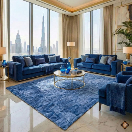 Genuine Light Blue Rabbit Fur Rug – Handmade Luxury Accent