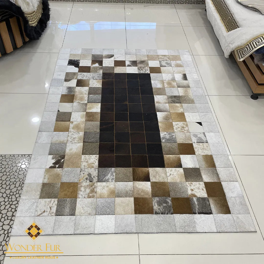 Tricolor Handmade Natural Cowhide Patchwork Rug - WONDERFURRUG