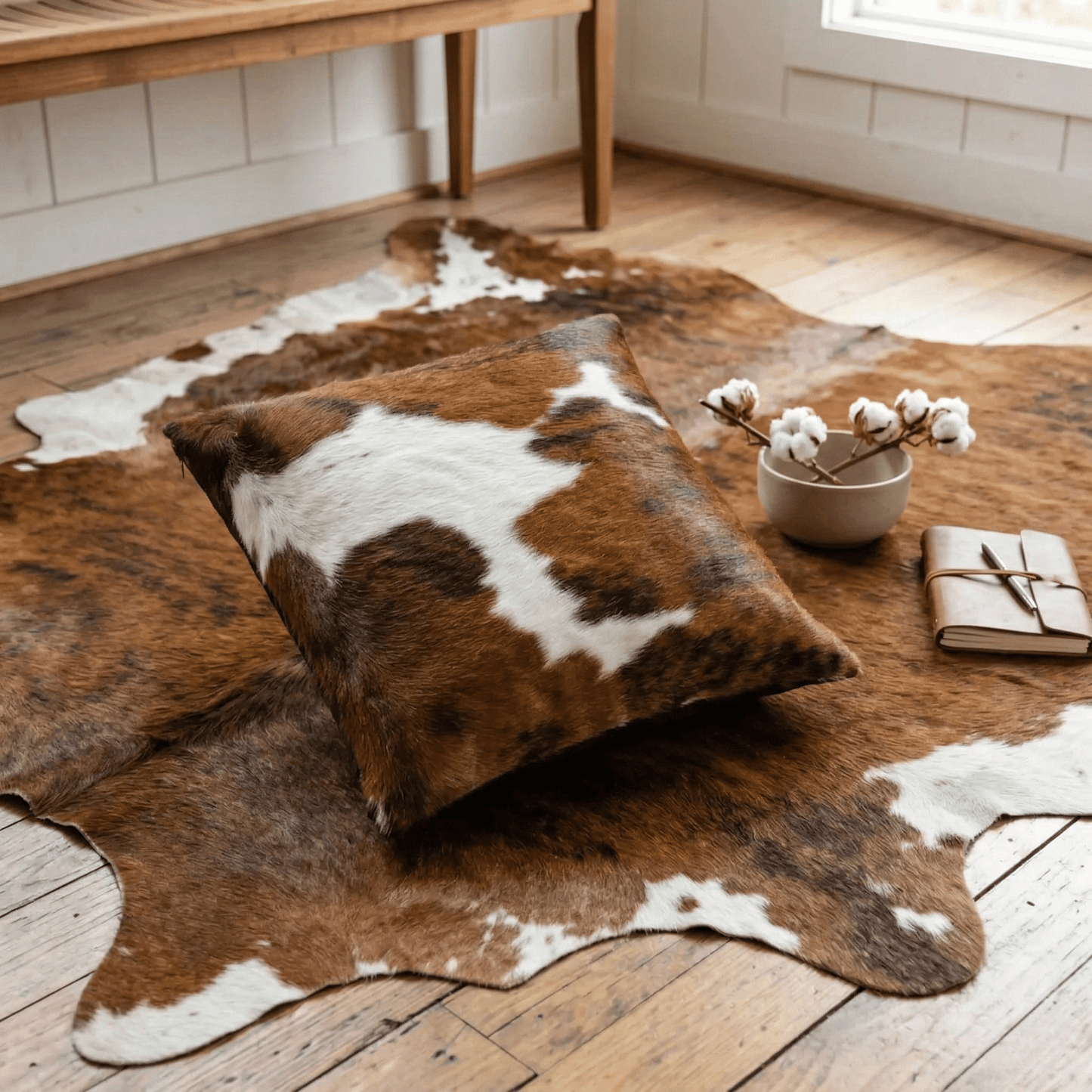 Tricolor Cowhide Patchwork Pillow - Handamde Pillow Cover