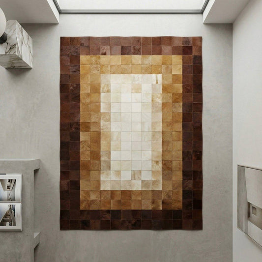 Tricolor Handmade Cowhide Patchwork Rug, Custom Size Natural Rug