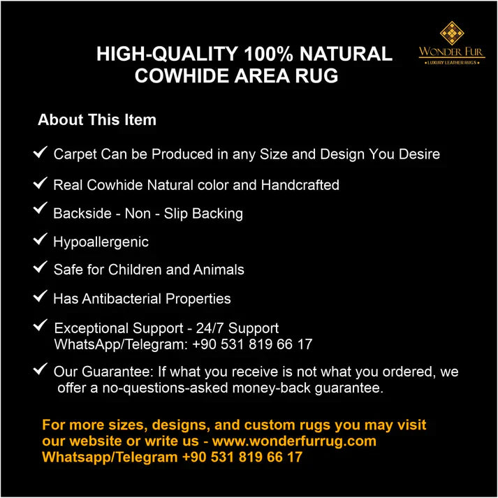 Unique Black and White 100% Natural Cowhide Patchwork Rug, Handmade Cow Skin Non Slip Rug