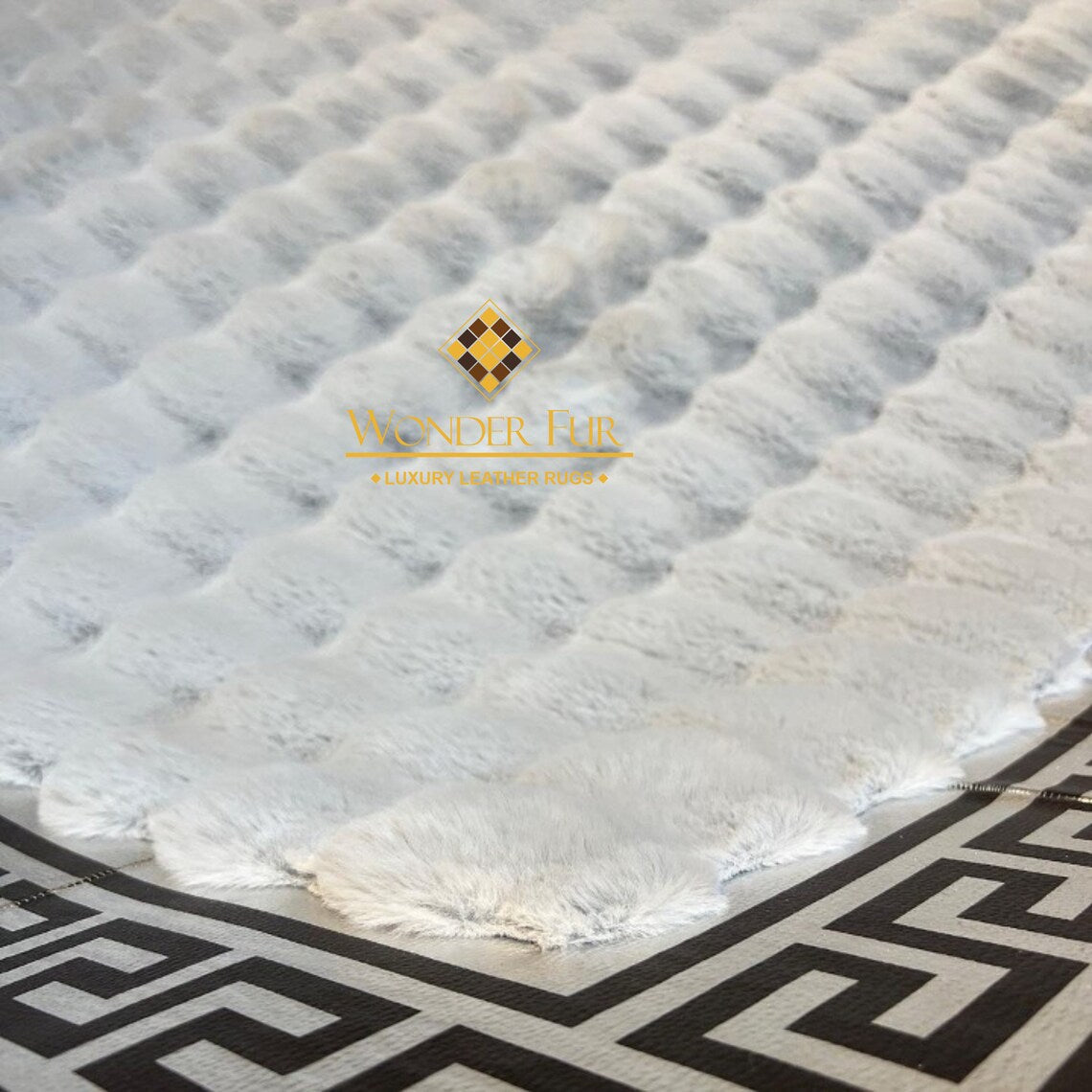 Unique Soft White Gray Faux Fur Large Living Room Rug , Handmade Rug