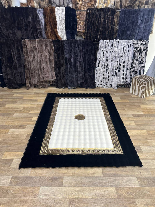 Handmade Black and White Plush Area Rug | Soft Fluffy Shag Carpet