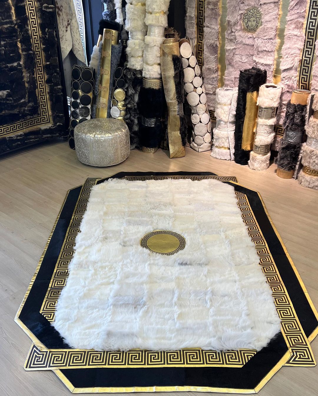 Handmade Sheepskin Area Rug, Gold Sheepskin Rug, Modern Soft Home Decor Carpet, 8x10 Black hot And Gold Davy's Grey Lamb Fur Rug, Unique Decor