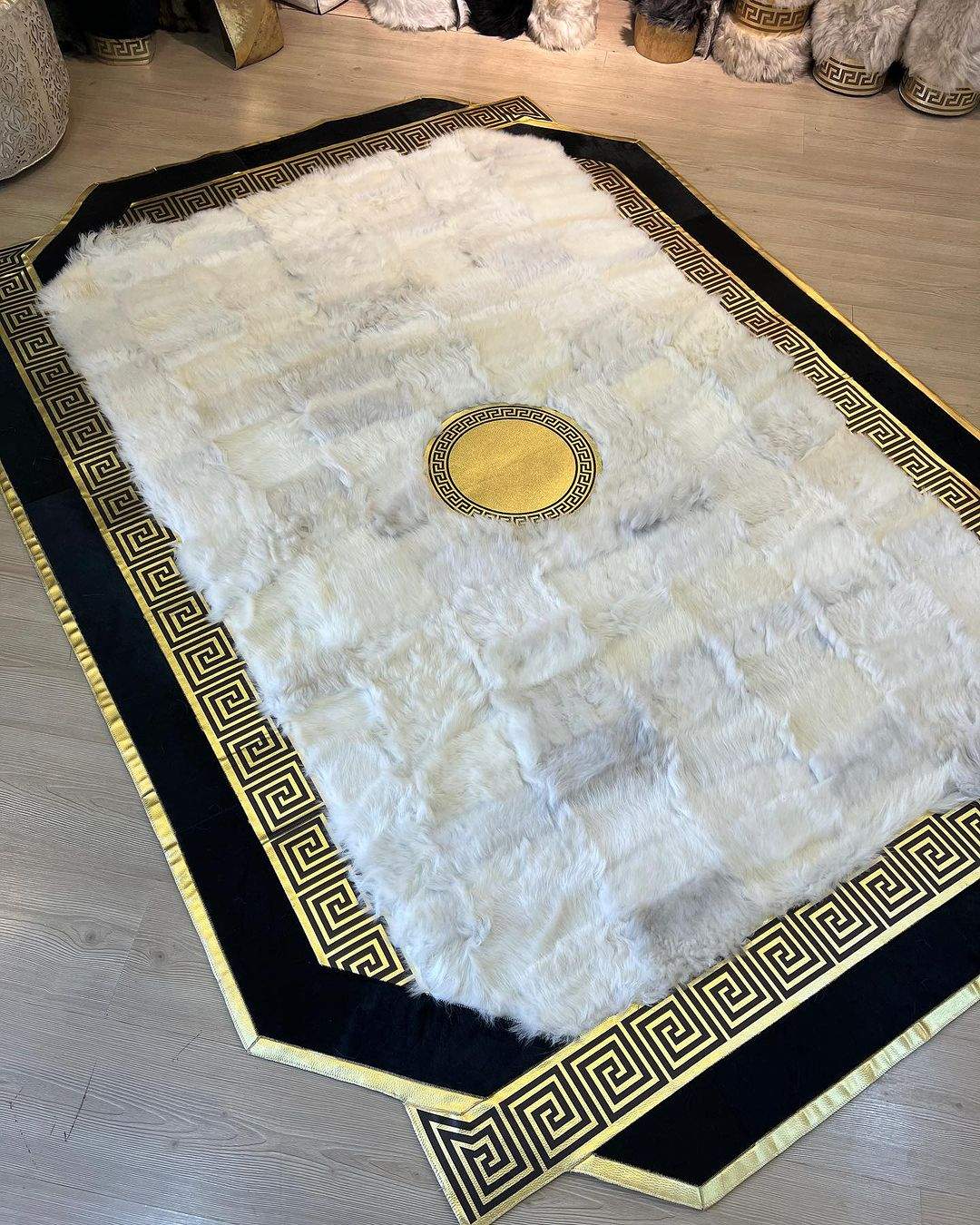 Natural Sheepskin Rug - Large 10x12 Handmade White Black Living Room Rug