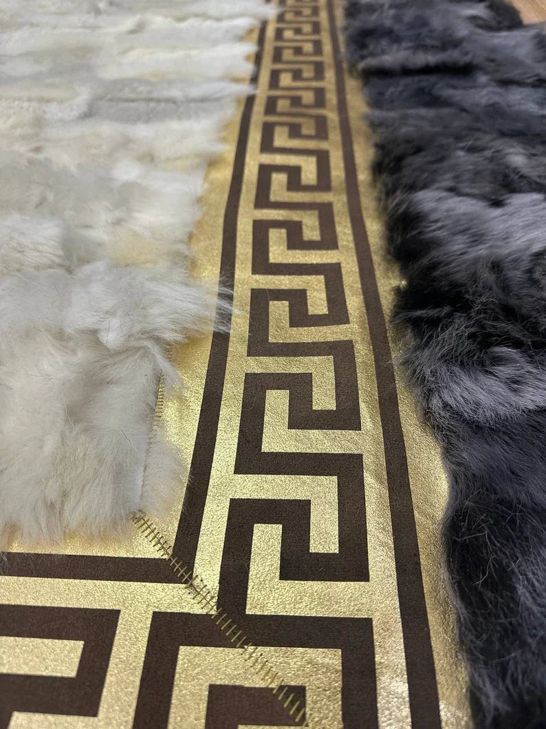 Gray White Large Sheepskin Rug, Fluffy Soft Natural Leather Handmade Rug