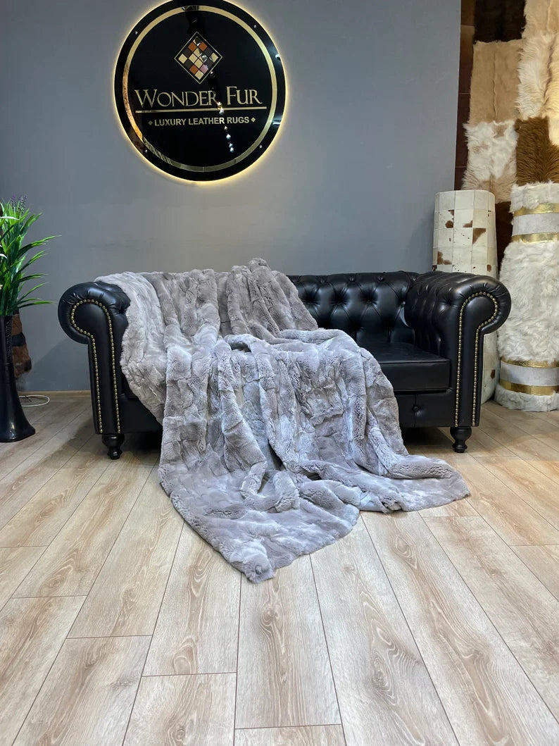 Handmade Real Rabbit Fur Blanket Throw , Personalized Handmade Fur Sofa Cover Bedspread, Throw Blanket, Fluffy Blanket, Bedspread Cover
