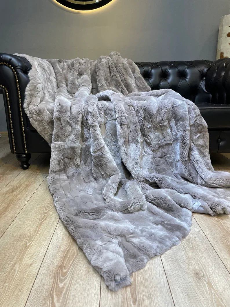 Handmade Real Rabbit Fur Blanket Throw , Personalized Handmade Fur Sofa Cover Bedspread, Throw Blanket, Fluffy Blanket, Bedspread Cover