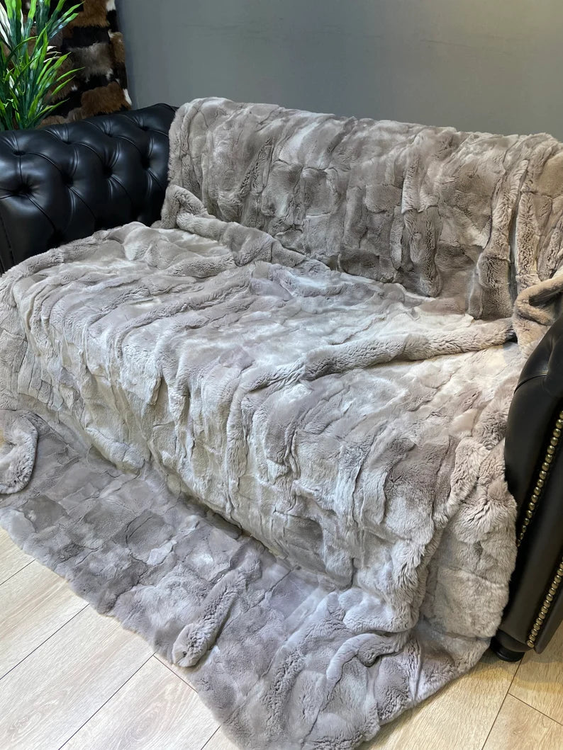 Handmade Real Rabbit Fur Blanket Throw , Personalized Handmade Fur Sofa Cover Bedspread, Throw Blanket, Fluffy Blanket, Bedspread Cover