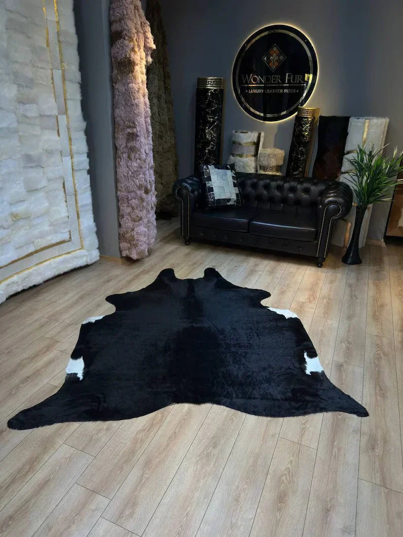 Unique Natural Black Cowskin Decor Rug, Speckled Cow hide carpet