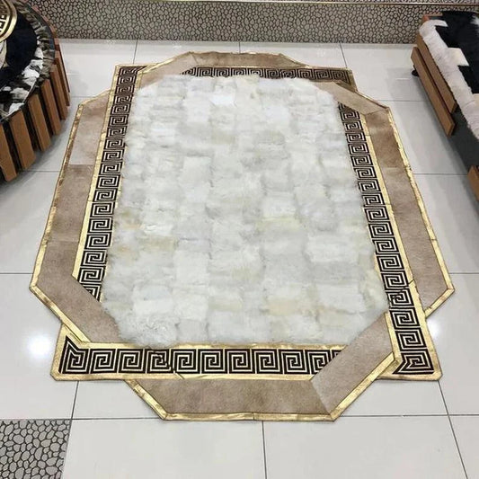 Handmade Beige And Brown Sheepskin Rug - Large 10x12 Living Room Decor