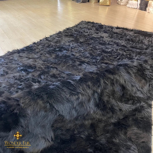 Black Sheepskin Area Rug, Unique Decor, Handmade Leather Carpet