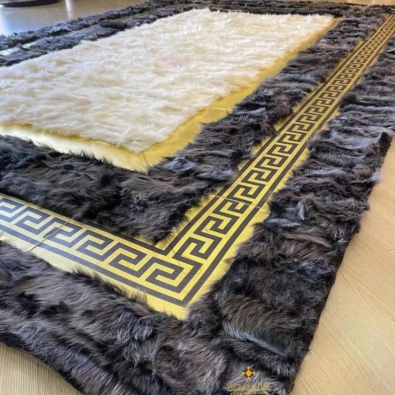 Luxury Soft White Gray Natural Sheepskin Rug 6x8 for Living Rooms