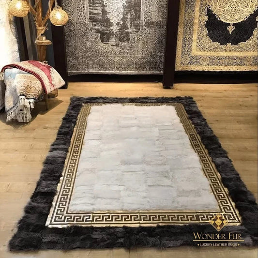 Modern Handmade Patchwork 6x8 Gray White Organic Sheepskin Home Carpet - WONDERFURRUG