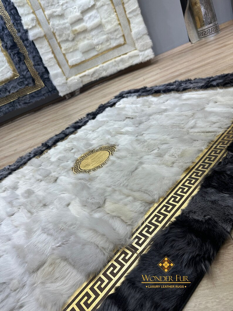 Unique Customizable Gray White Real Sheepskin Handmade Living Room Rug