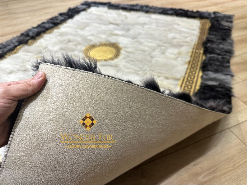 Unique Customizable Gray White Real Sheepskin Handmade Living Room Rug