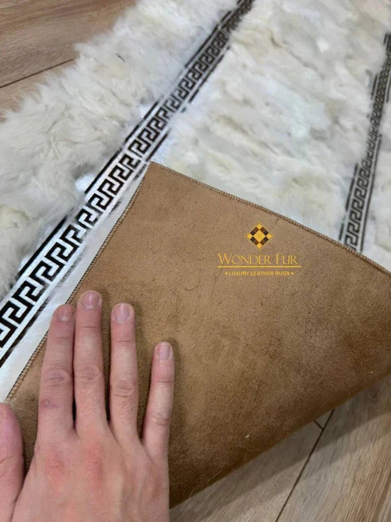 Luxury Soft White Silver Genuine Sheepskin Fluffy Handmade Runner Rug