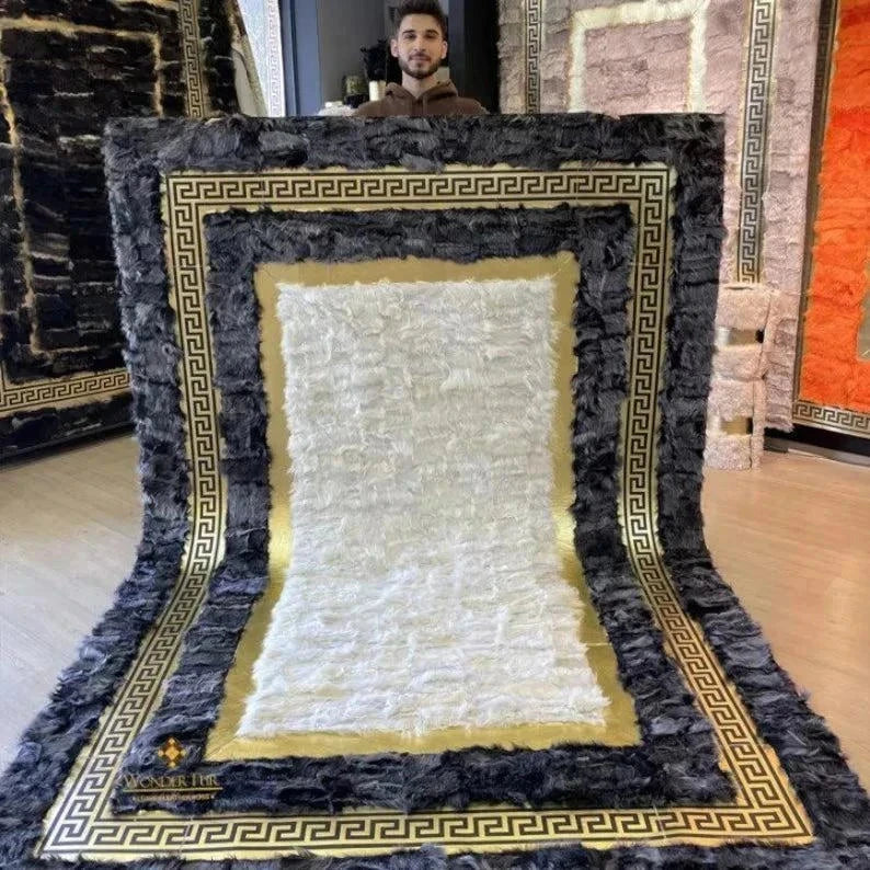 Luxury soft white gray natural sheepskin rug 6x8 with plush texture and elegant design