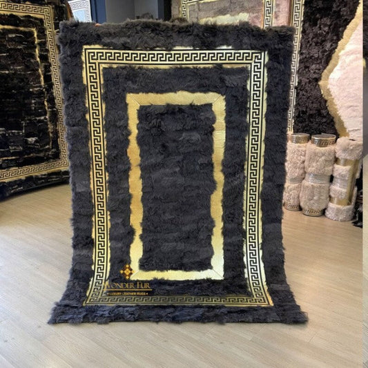 Handmade Genuine Sheepskin 7x10 Grey and Gold Lamb Fur Rug Bedroom Rug - WONDERFURRUG