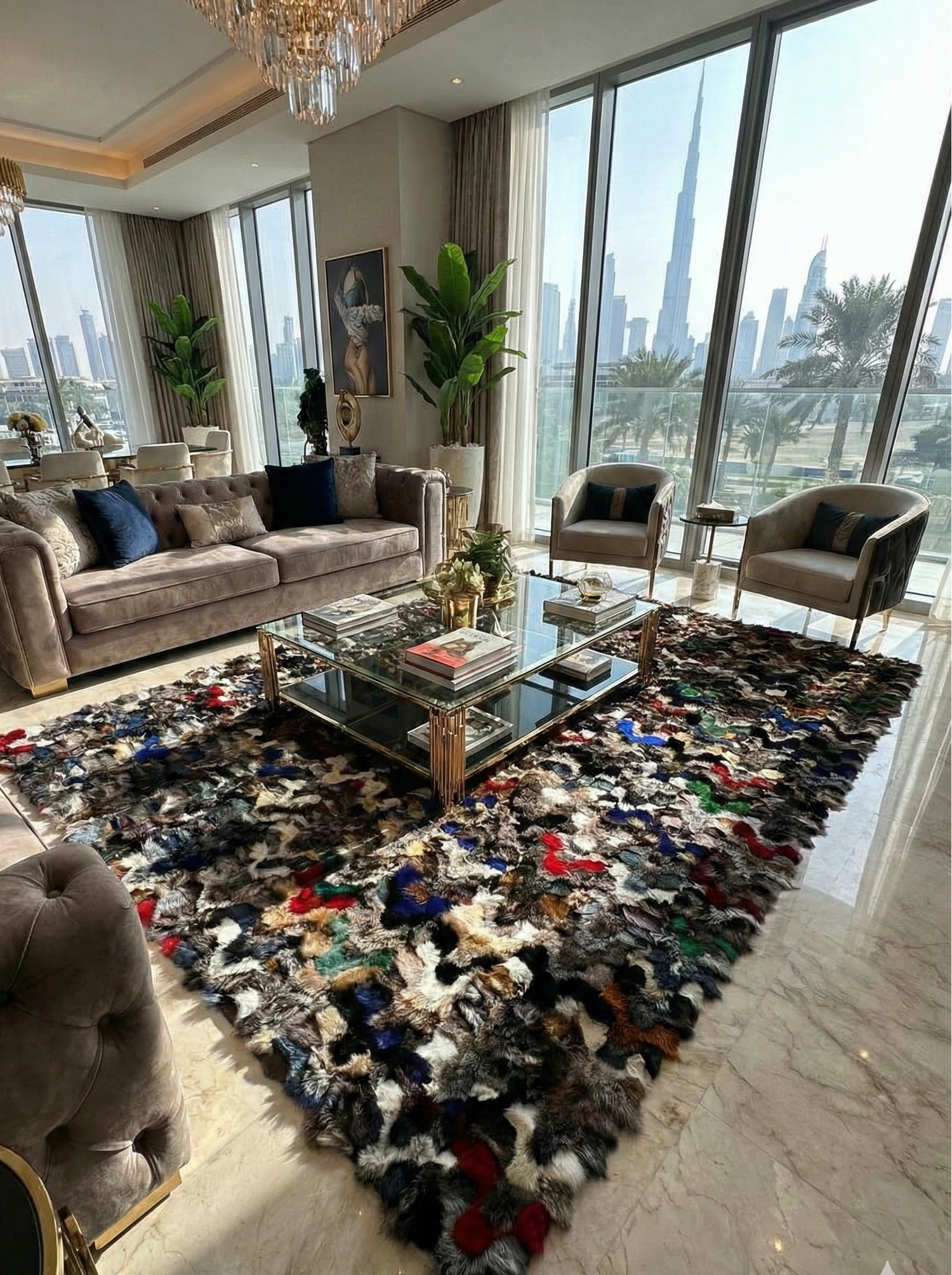 Luxury handmade fox fur rug made from genuine natural fox fur