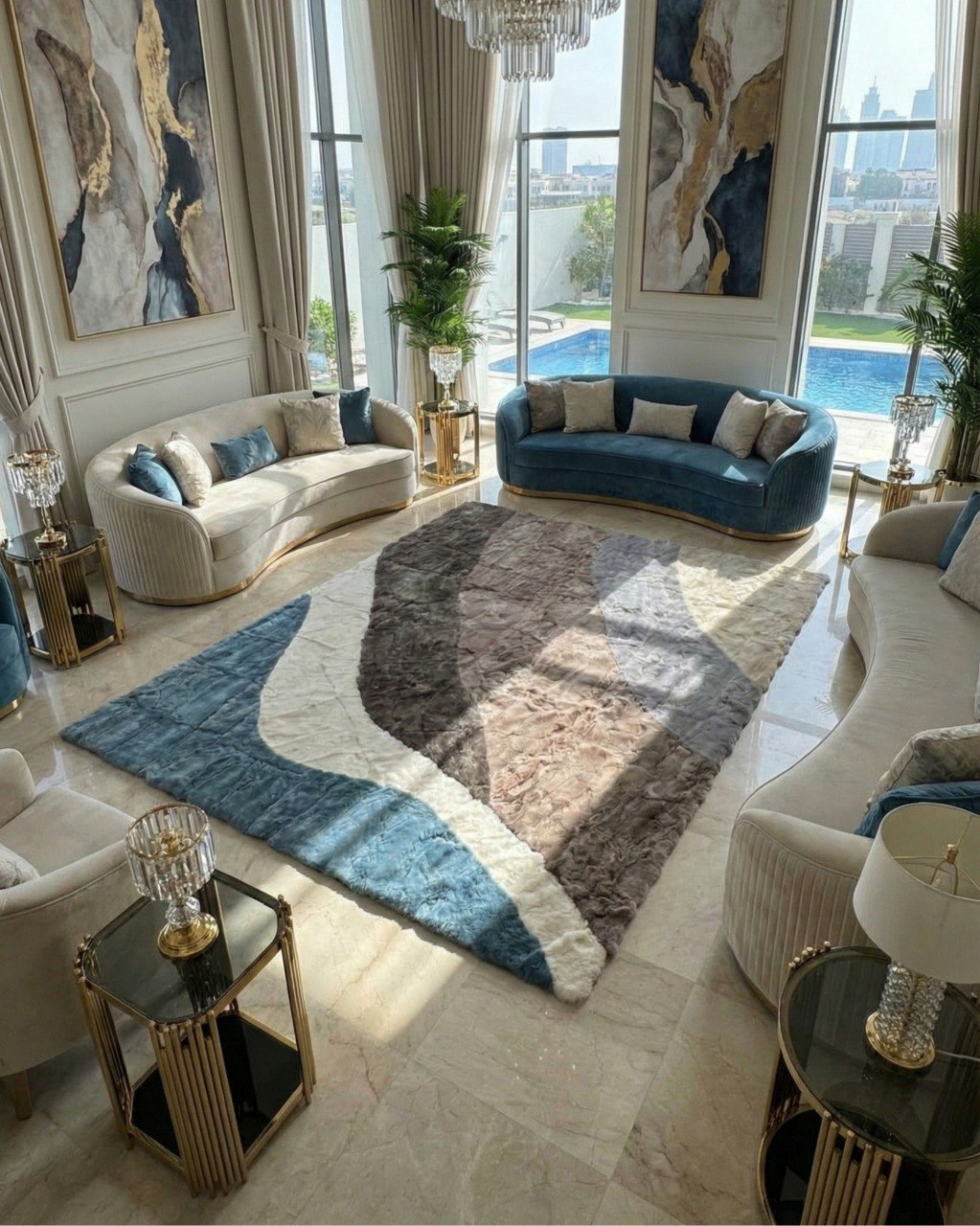 Orange Rabbit Fur Rug Rectangular Soft rabbit fur rug made from genuine natural rabbit fur