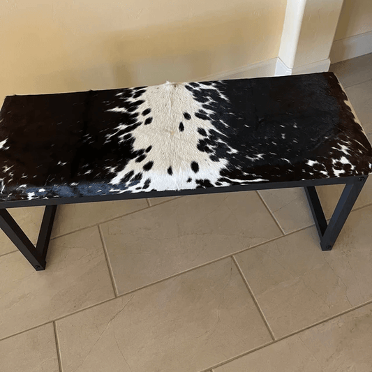 Custom Colour Leg Genuine Leather Bench For Entrance, Natural Cowhide