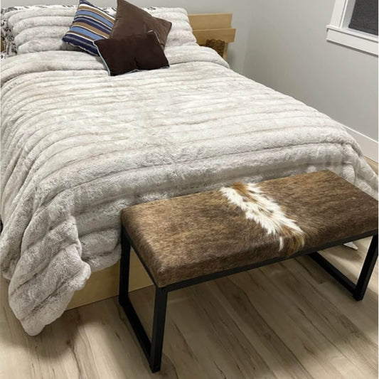 Custom Colour Unique Bench for Bedroom, Handmade 100% Genuine Cowhide