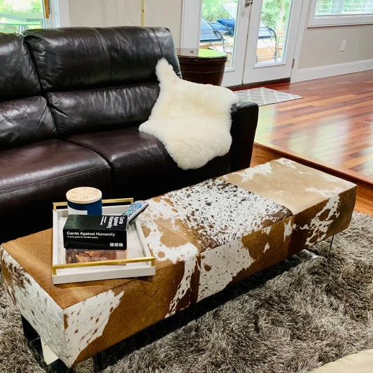 High Quality leather Natural Cowhide Bench, Luxury Bench - Custom - Made