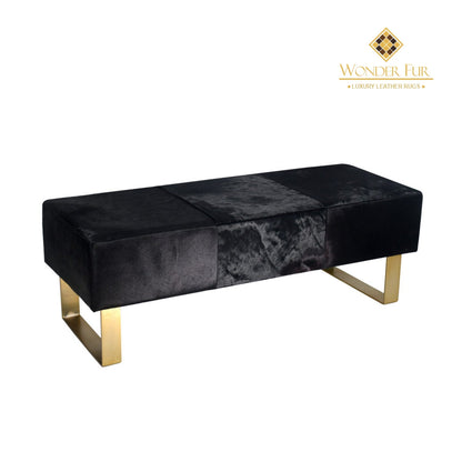 Luxury Natural Cowhide Bench for Office Decor, Handmade Elegance