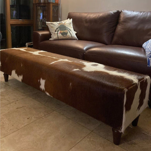 Luxury Hair on Leather Custom Legs Natural Cowhide Ottoman Bench