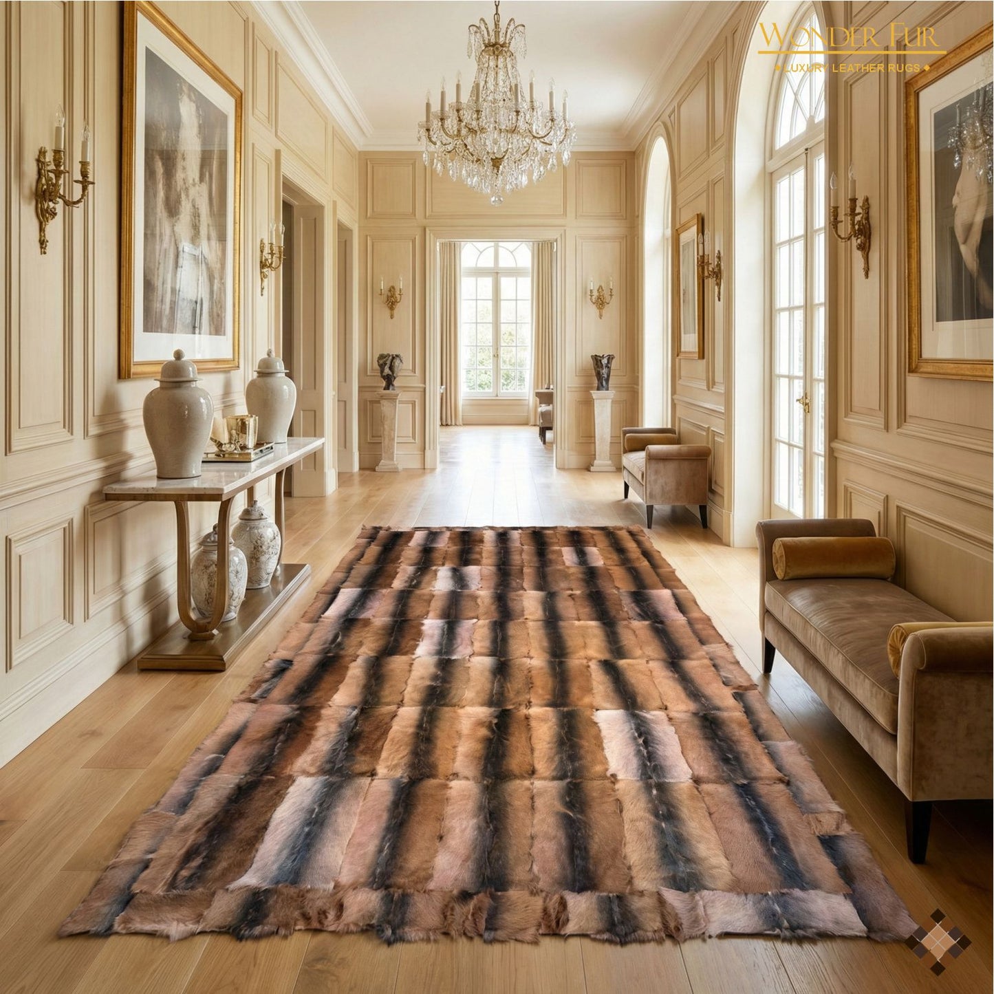Handmade Genuine Brown Goatskin Area Rug